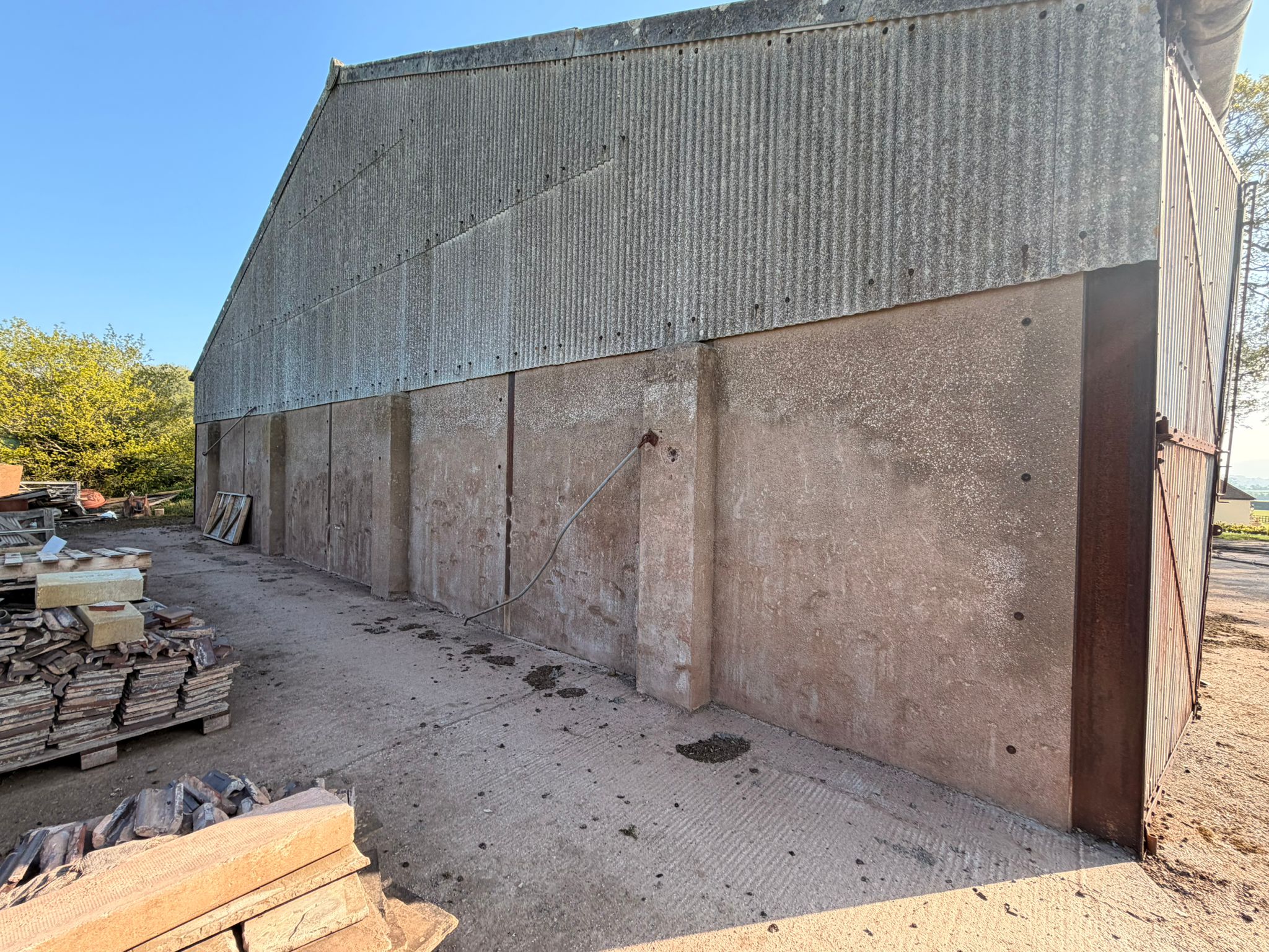 Farm barn concrete panels mid-blast - agriculture in County Durham