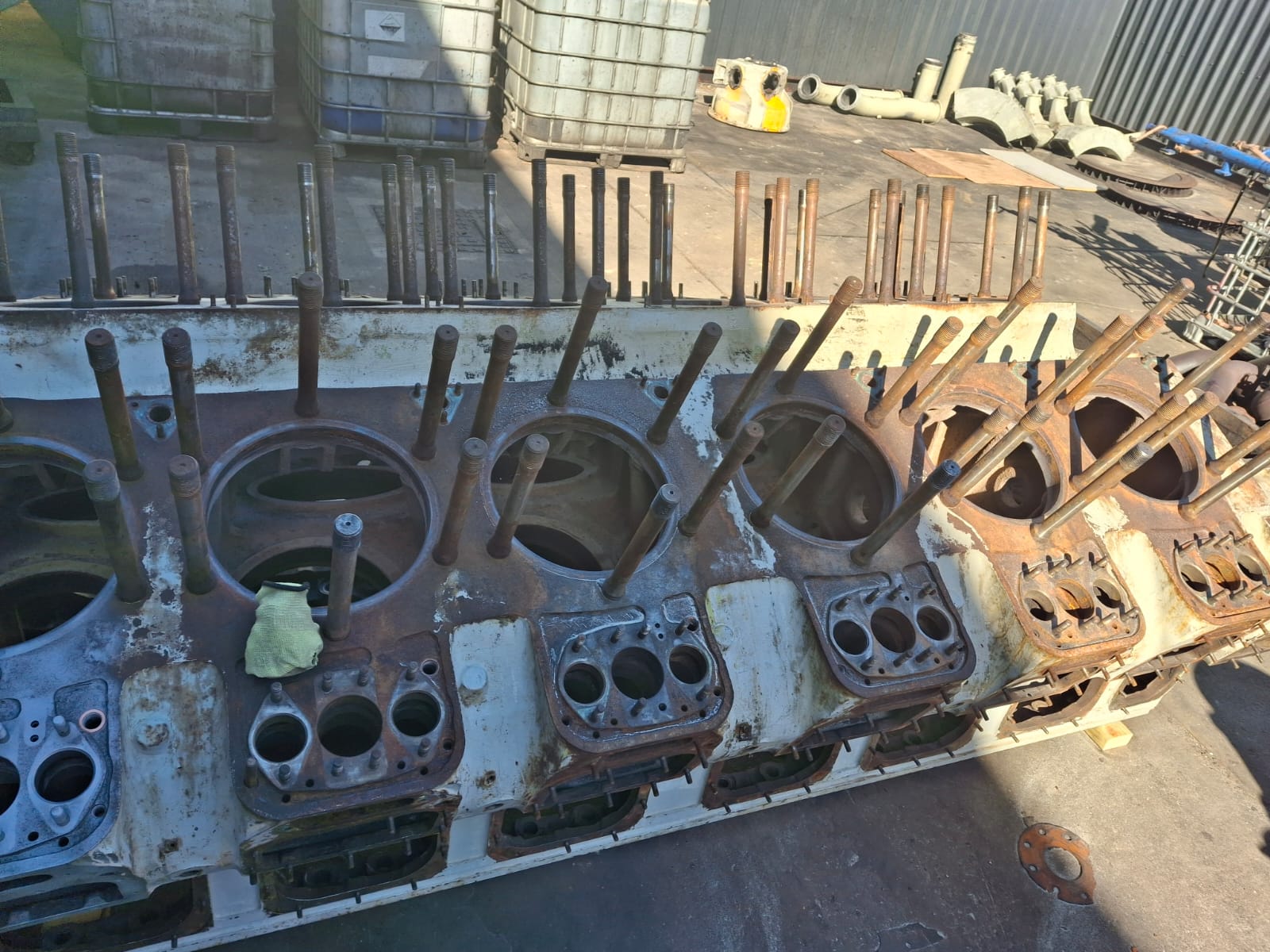 Marine diesel engine block before shot blasting in County Durham